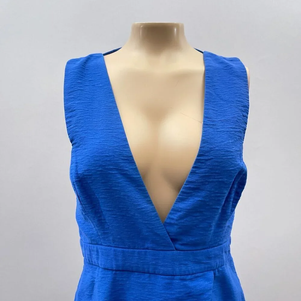 Finders Keepers Blue Deep V-Neck‎ Romper Backless Cutout Wrap Skort M